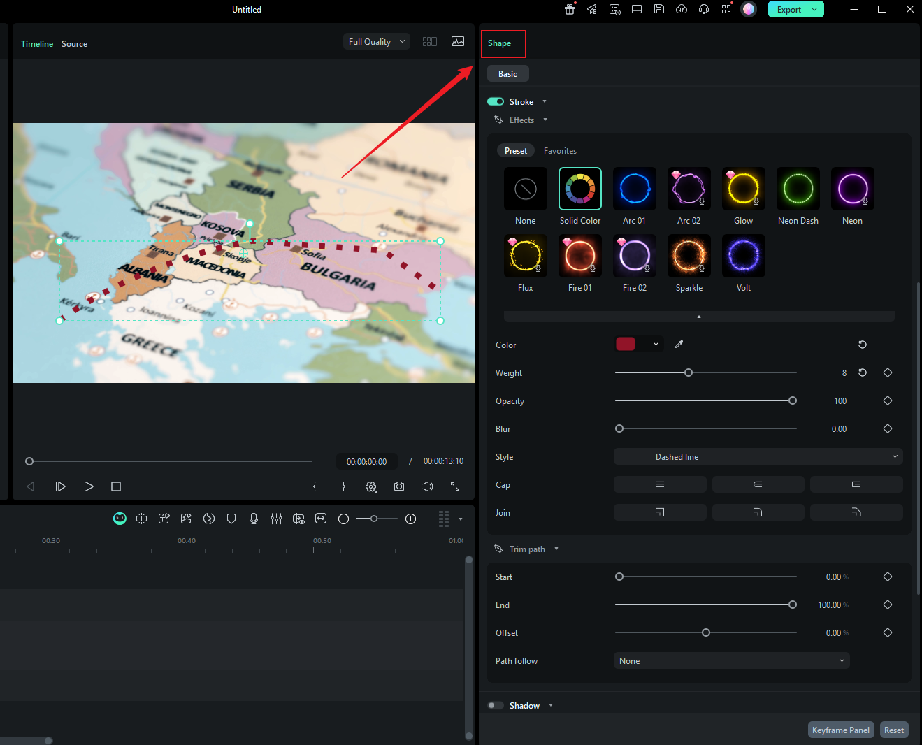 shape panel stroke effects