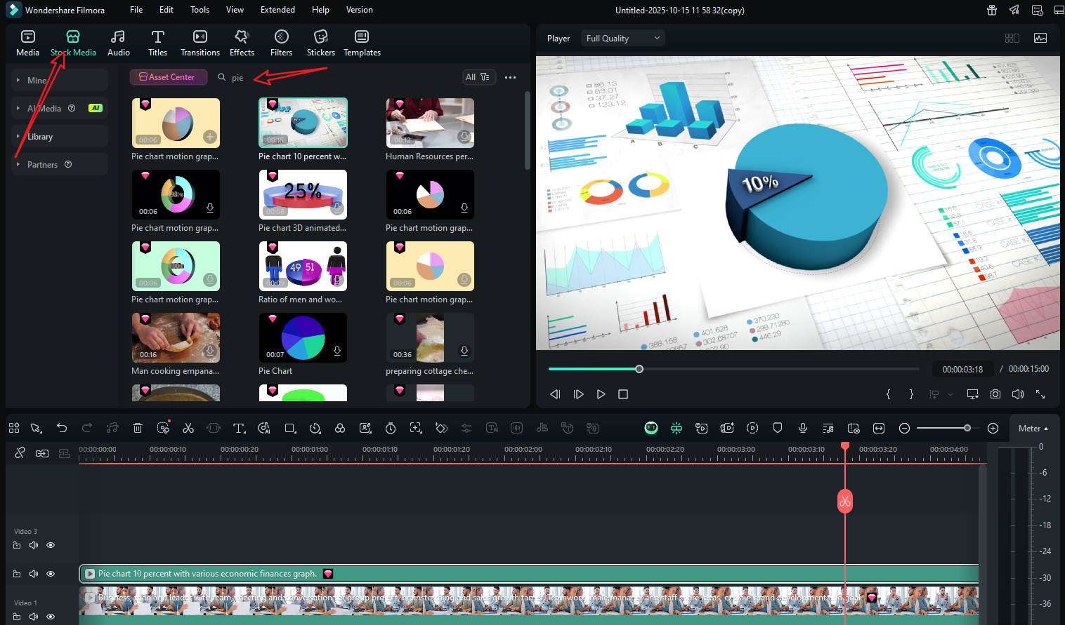 add animated pie chart video to clip in filmora