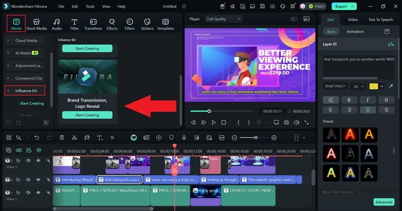 access filmora logo reveal feature