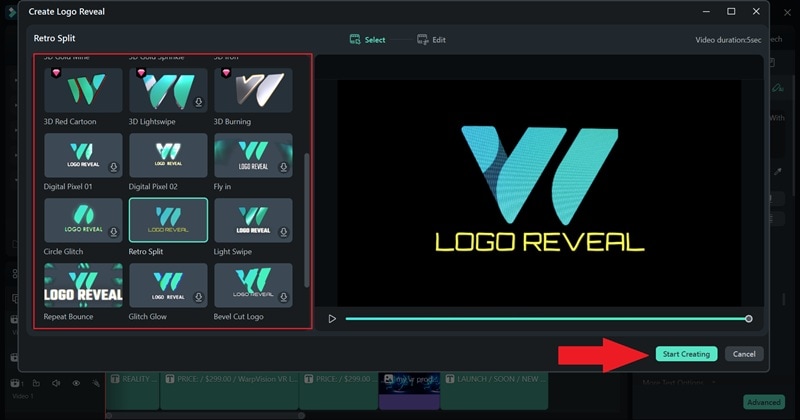 choose animation effects for logo reveal