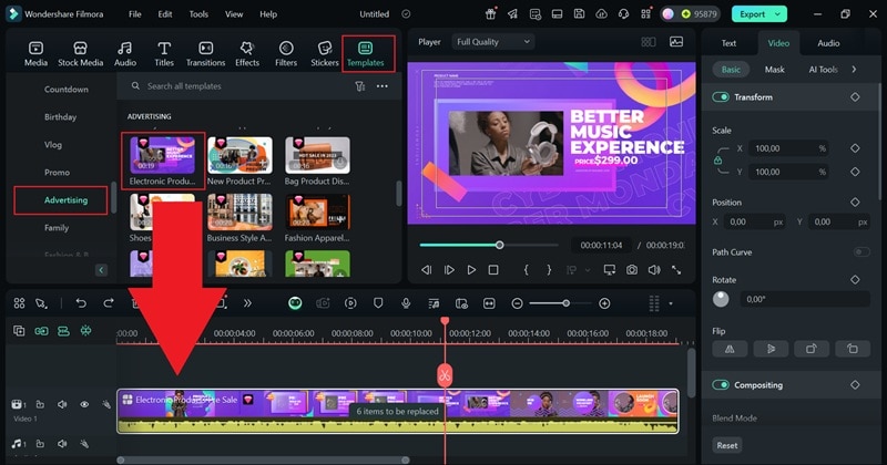 select product video template in filmora