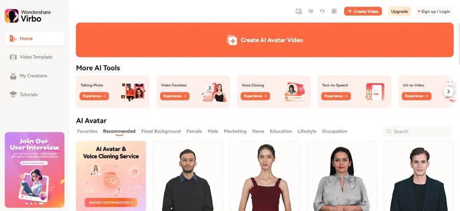 virbo create video ai tools online