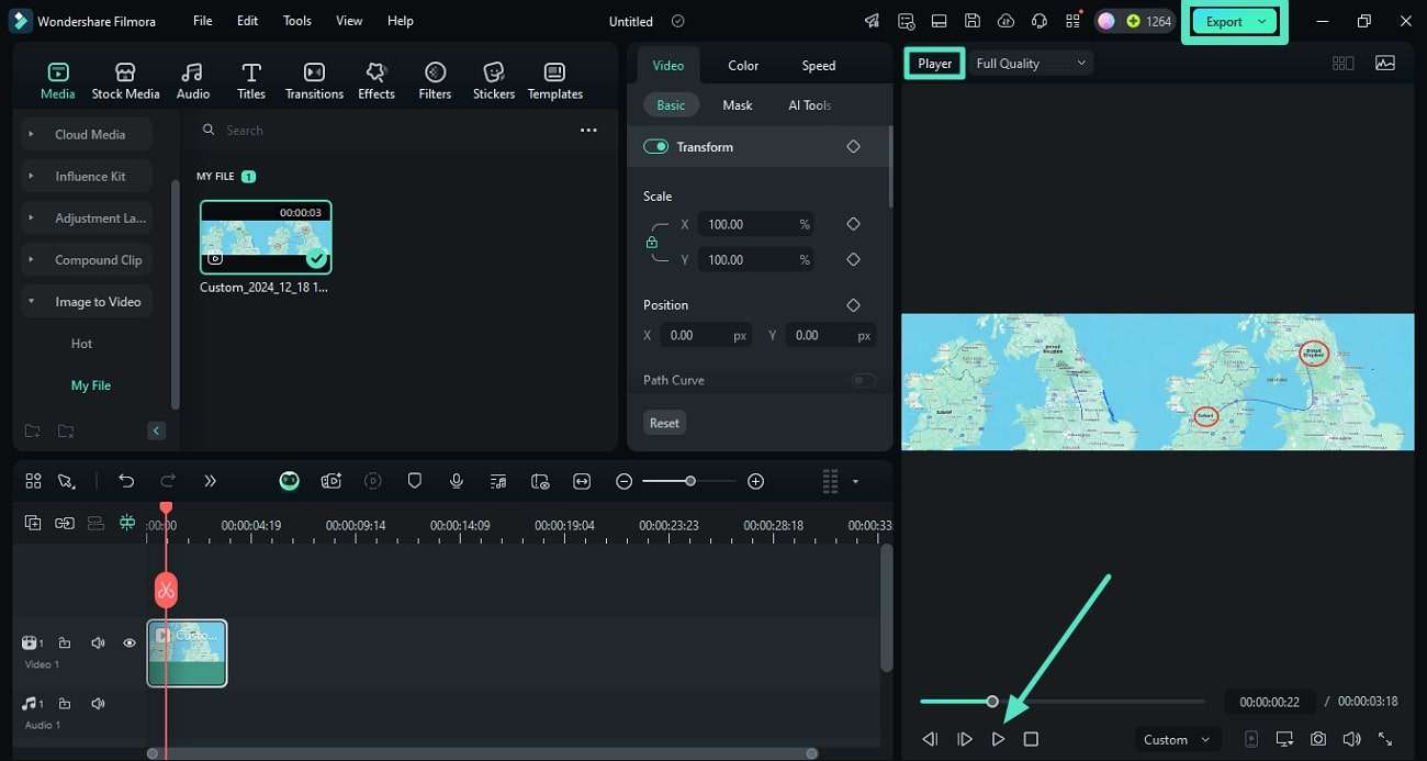 export animated travel map ai video