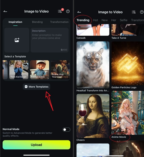 pick the ai anime video temaplte