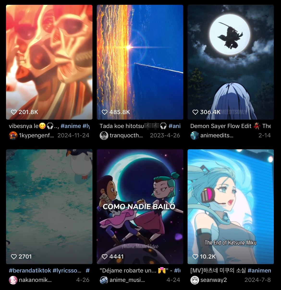 anime music video on tiktok