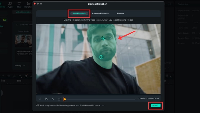 select the part of the video to swap