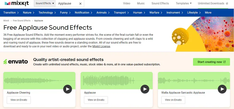 mixkit as top website to find applause sound effects