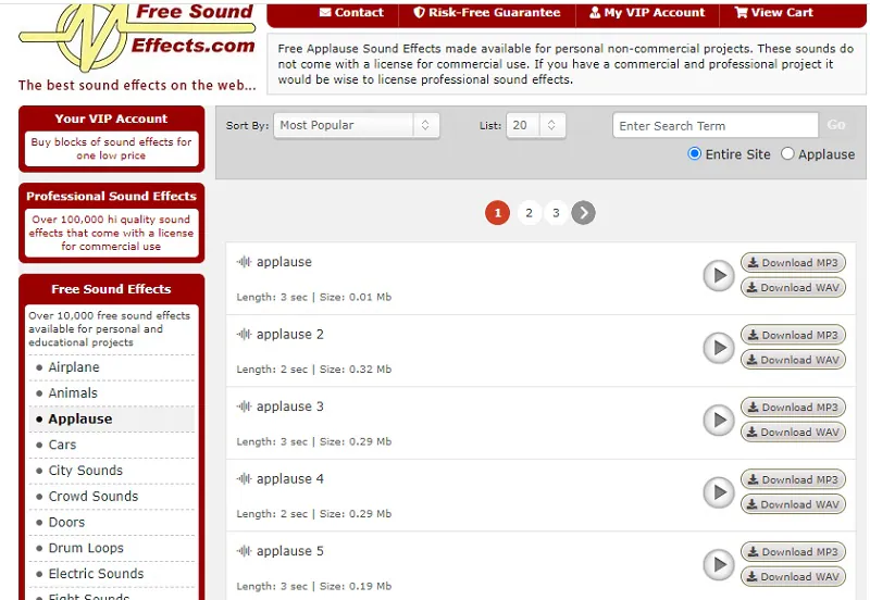 freesoundeffects as top website to find applause sound effects