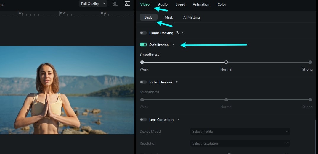 ai stabilization filmora