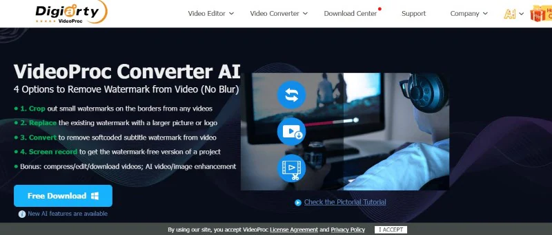 VideoProc Converter AI: El mejor eliminador de marcas de agua