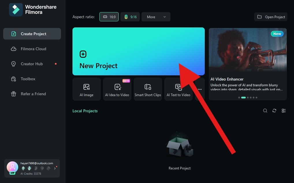 create a new project filmora desktop