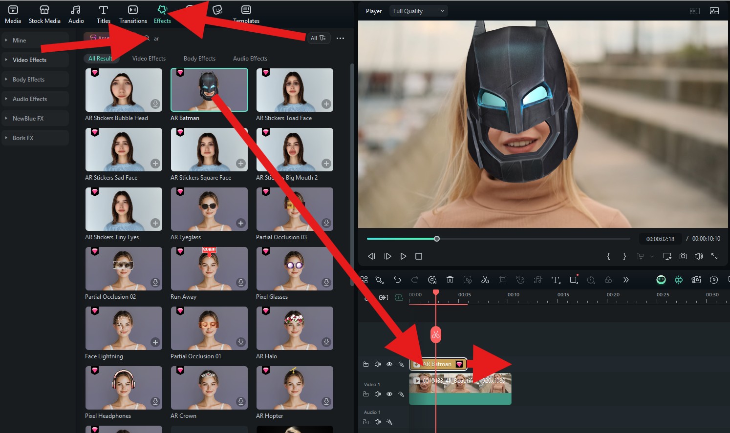 drag effect to timeline filmora desktop