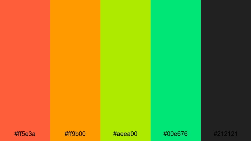 arcade lime ember orange green color palette with hex codes