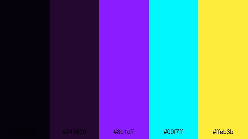 arcade neon afterdark black purple color palette with hex codes