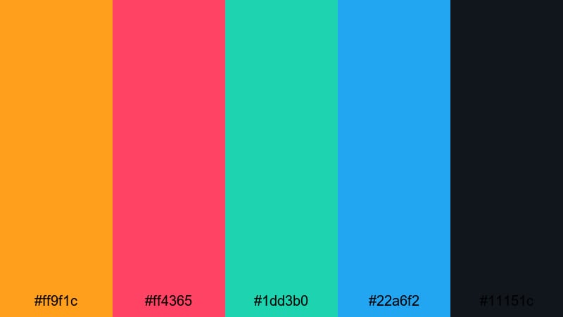 arcade neon tide blue green orange color palette with hex codes