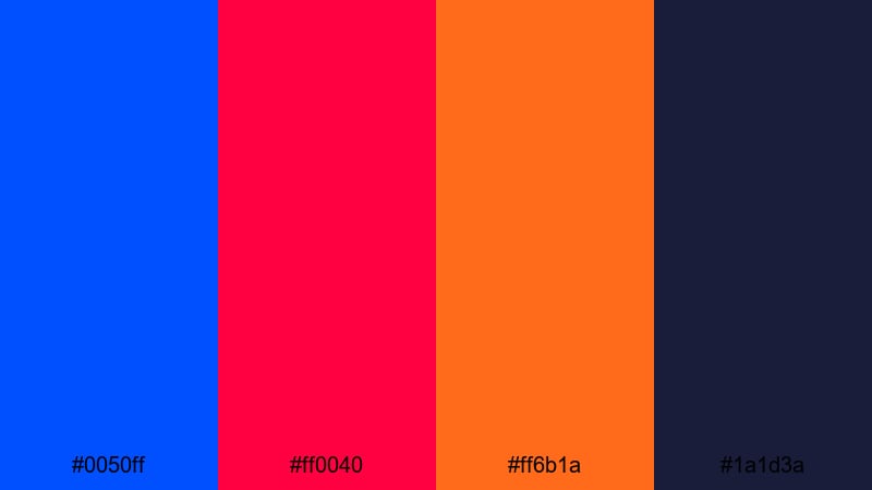 arcade night rush blue red orange color palette with hex codes
