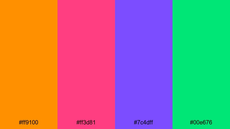 arcade pixels pop cartoon color palette with hex codes