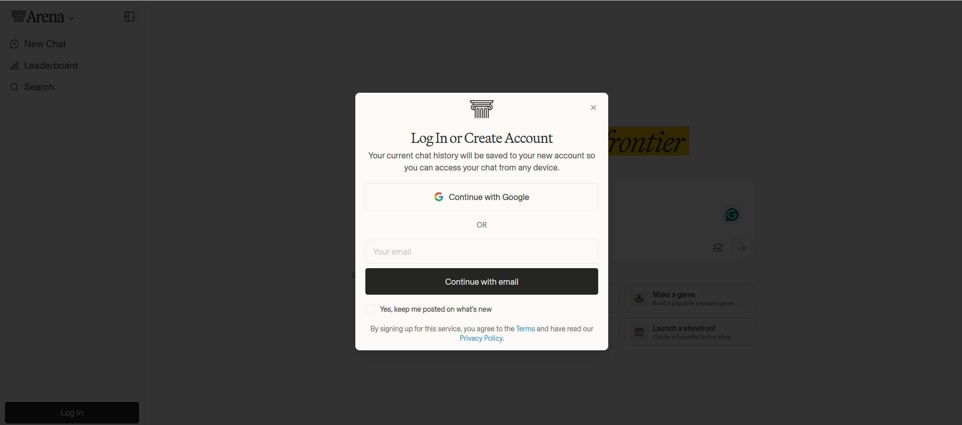 login to arena ai