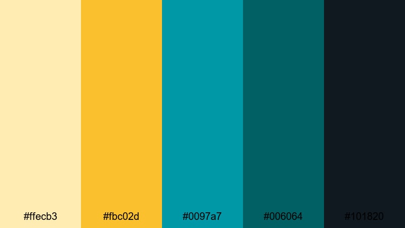 art deco harbor yellow teal color palette with hex codes