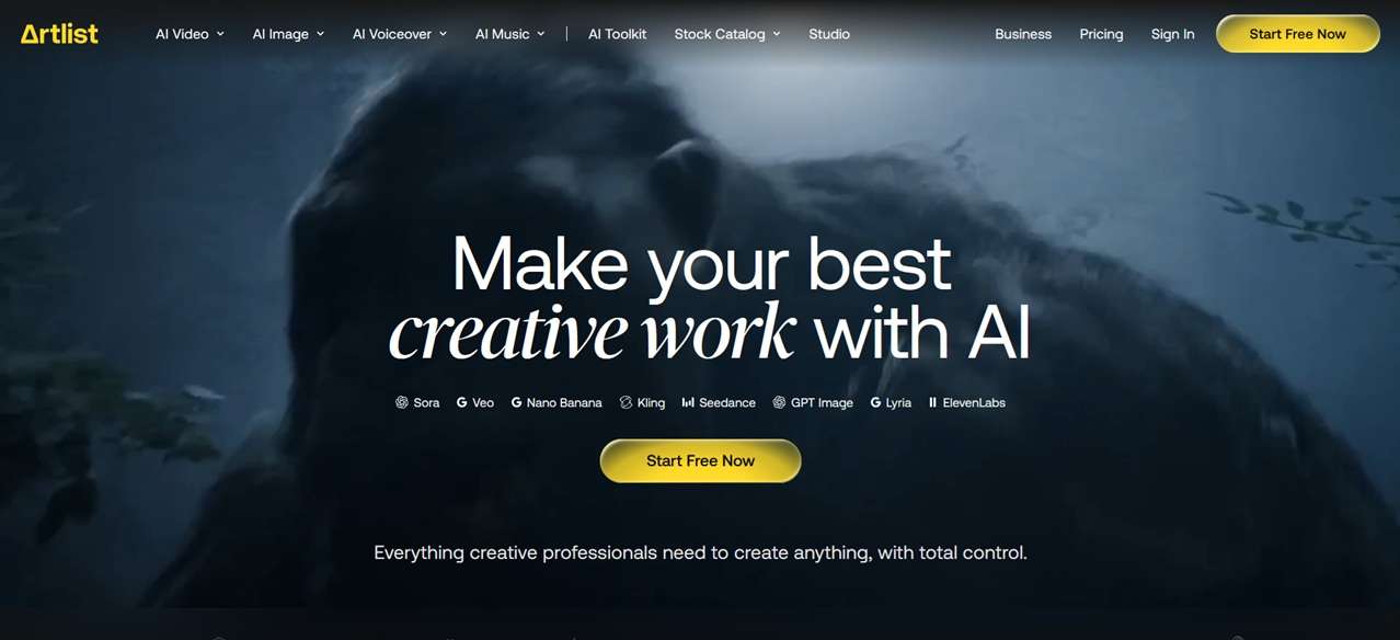 artlist ai main interface