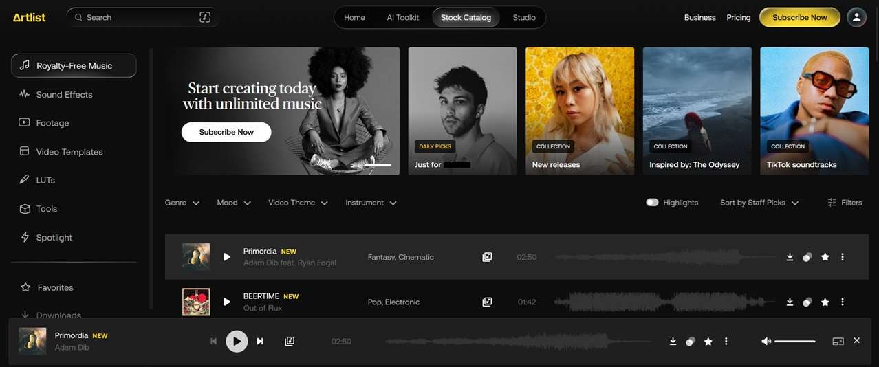 artlist ai stock library
