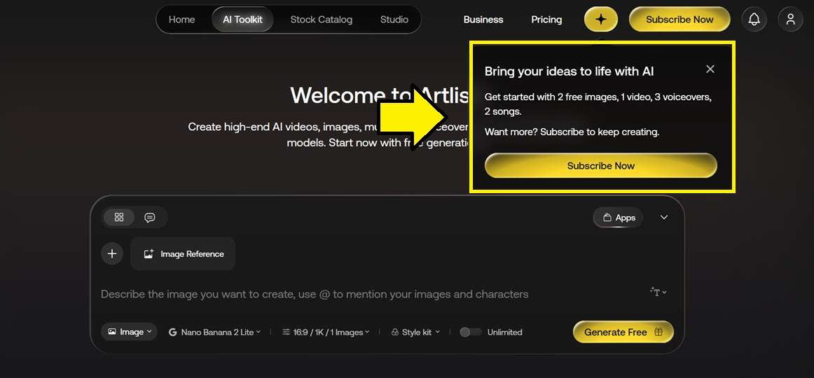 artlist ai free generation