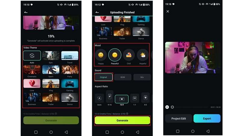 select theme mood sound and ratio
