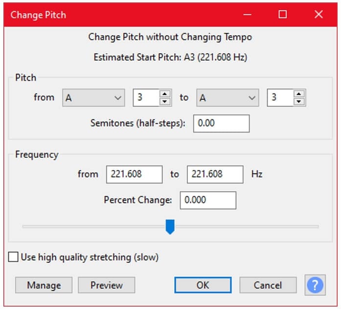 audacity change pitch without changing tempo