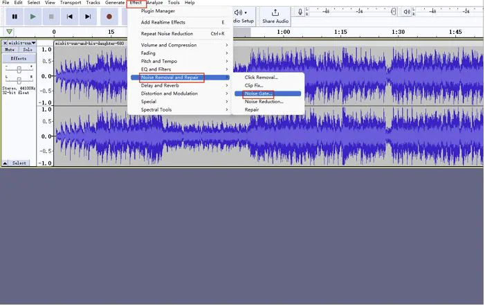 noise gate feature in audacity