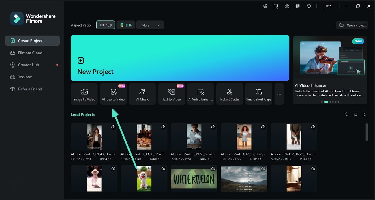 filmora idea to video feature