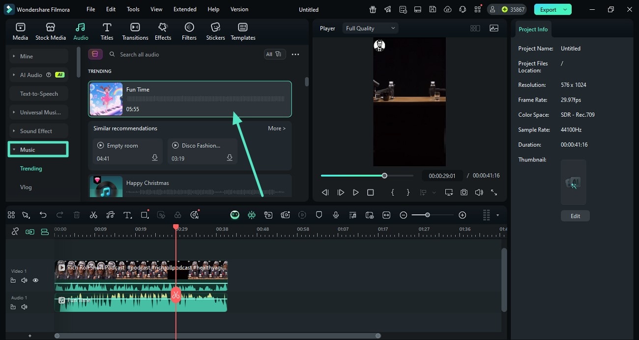 filmora music library option