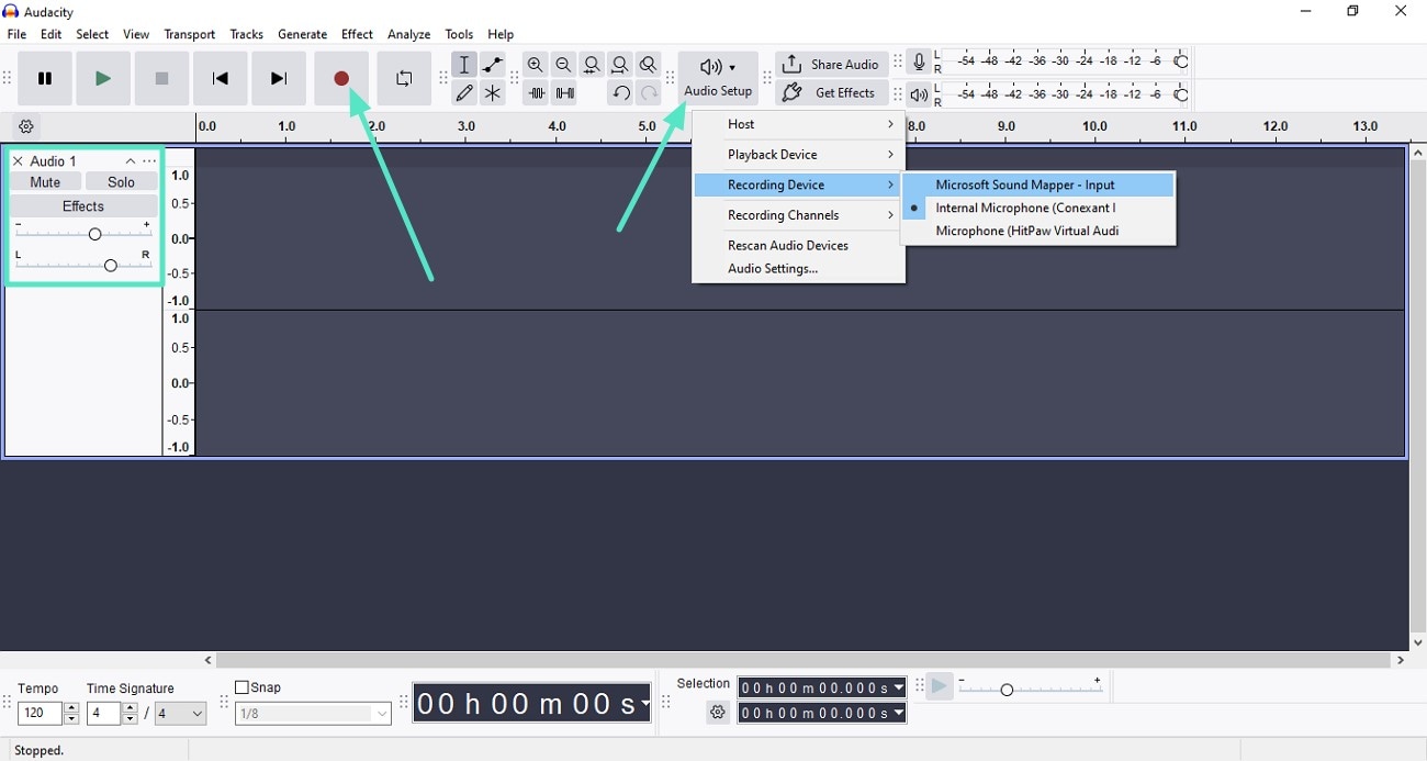 record setup settings audacity