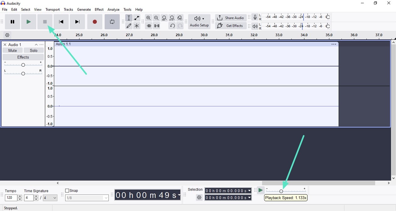 stop record set playback speed