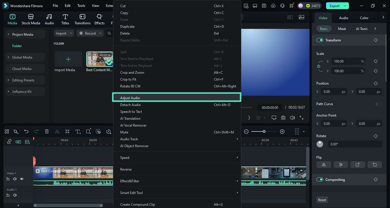 right click to adjust audio