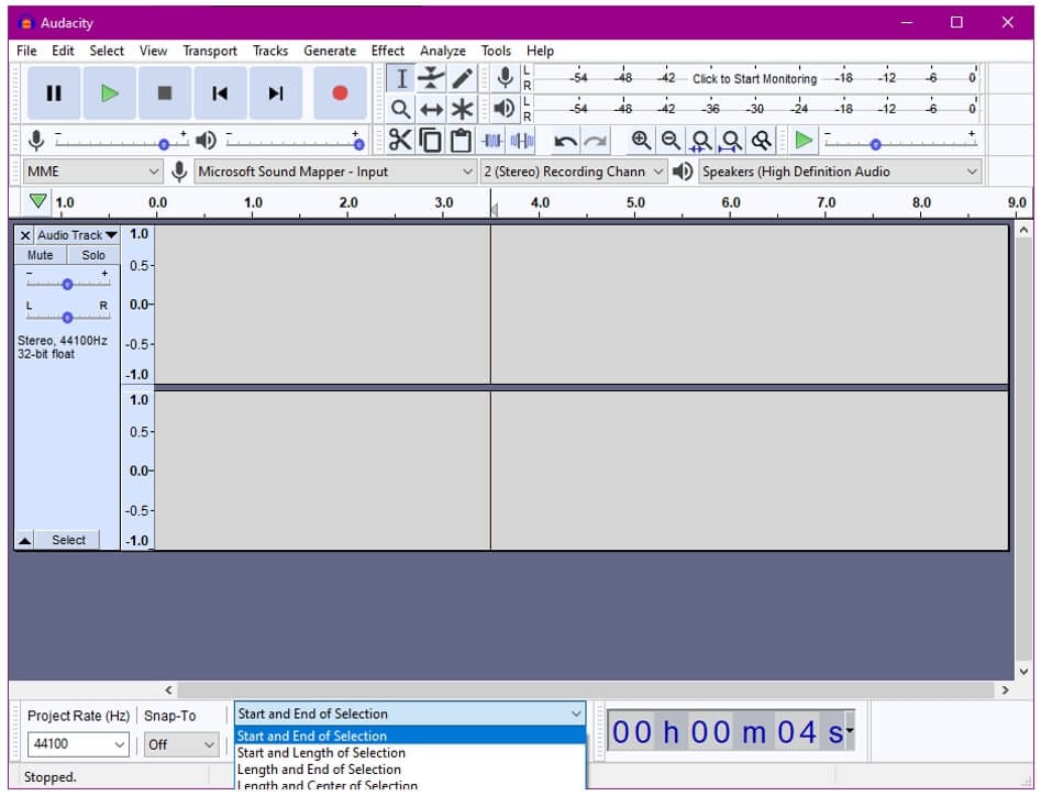 grabación programada en audacity 