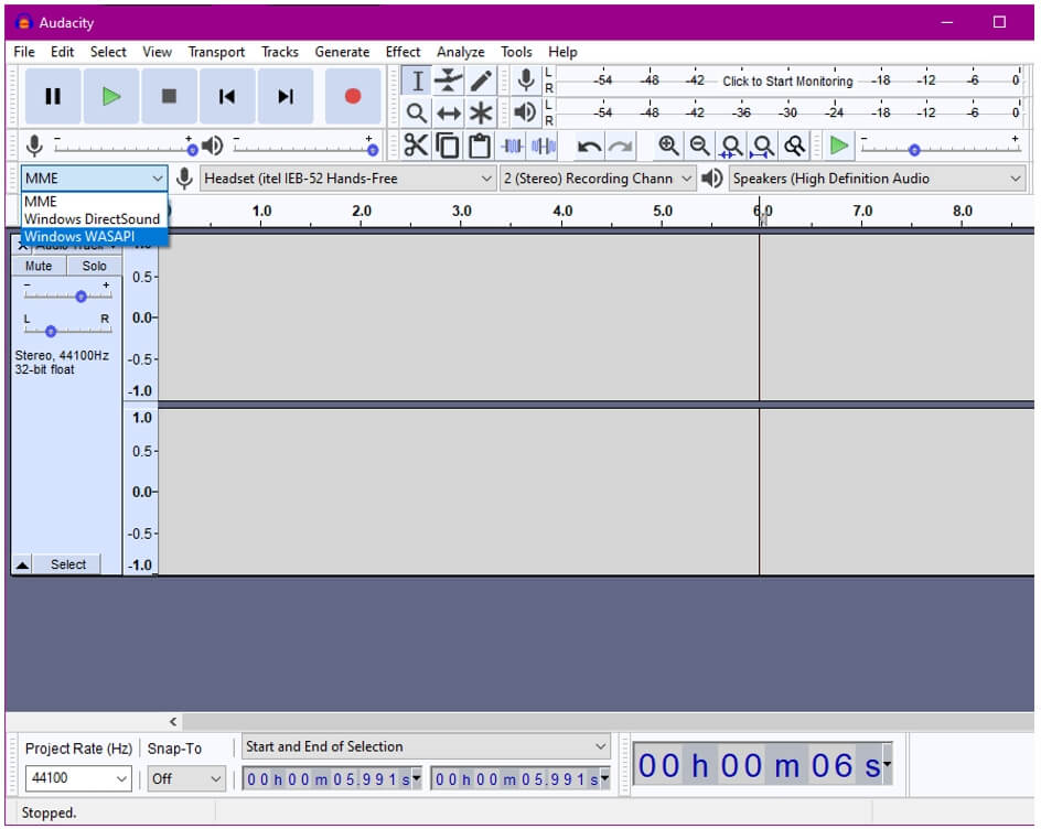   cambio de host en audacity 