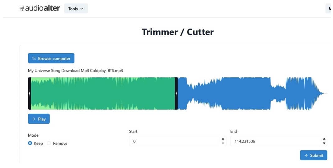 cortador de audio en línea: Audio Alter