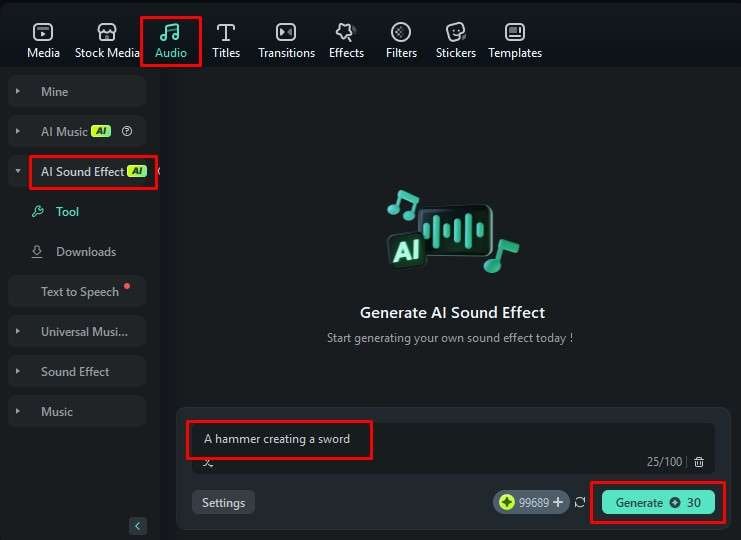 generate ai sound effect filmora