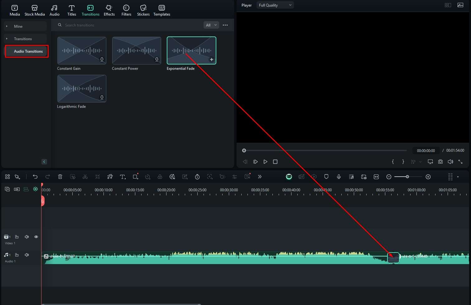 wondershare filmora add exponential fade