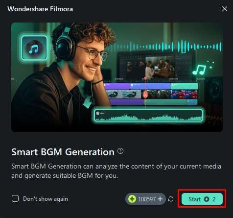 start filmora smart bgm generation
