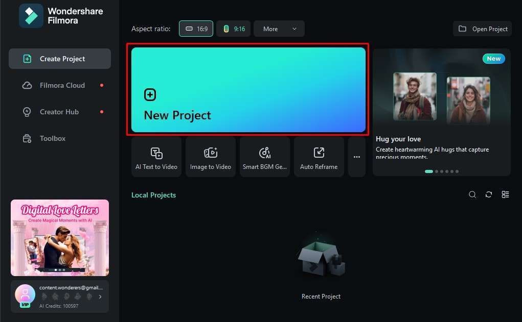 wondershare filmora create new project