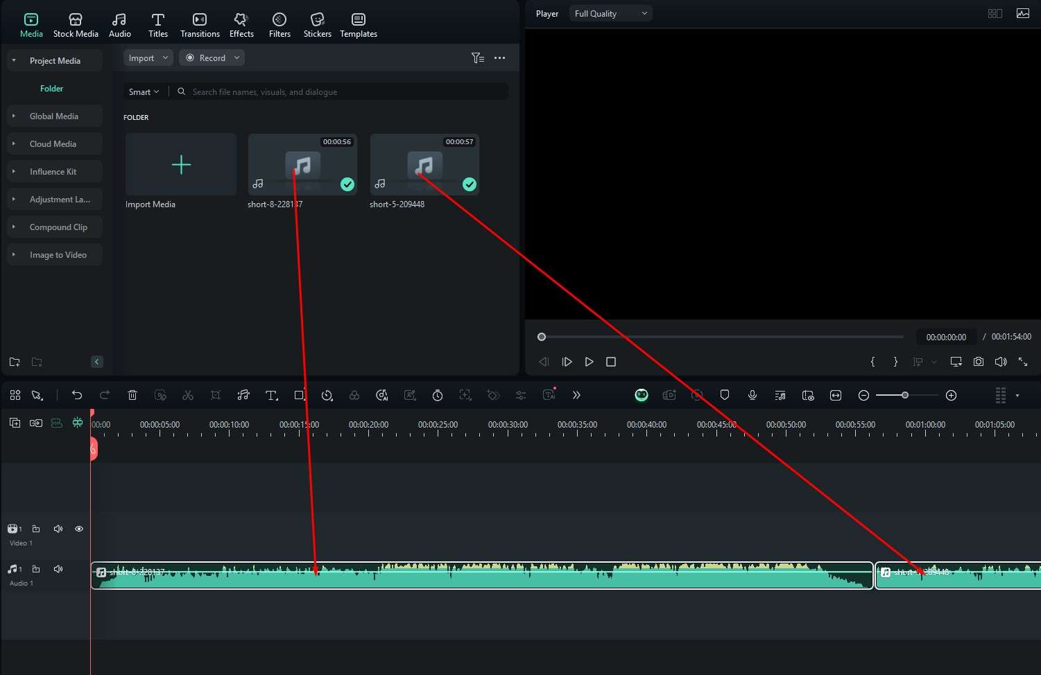 wondershare filmora drag files to timeline