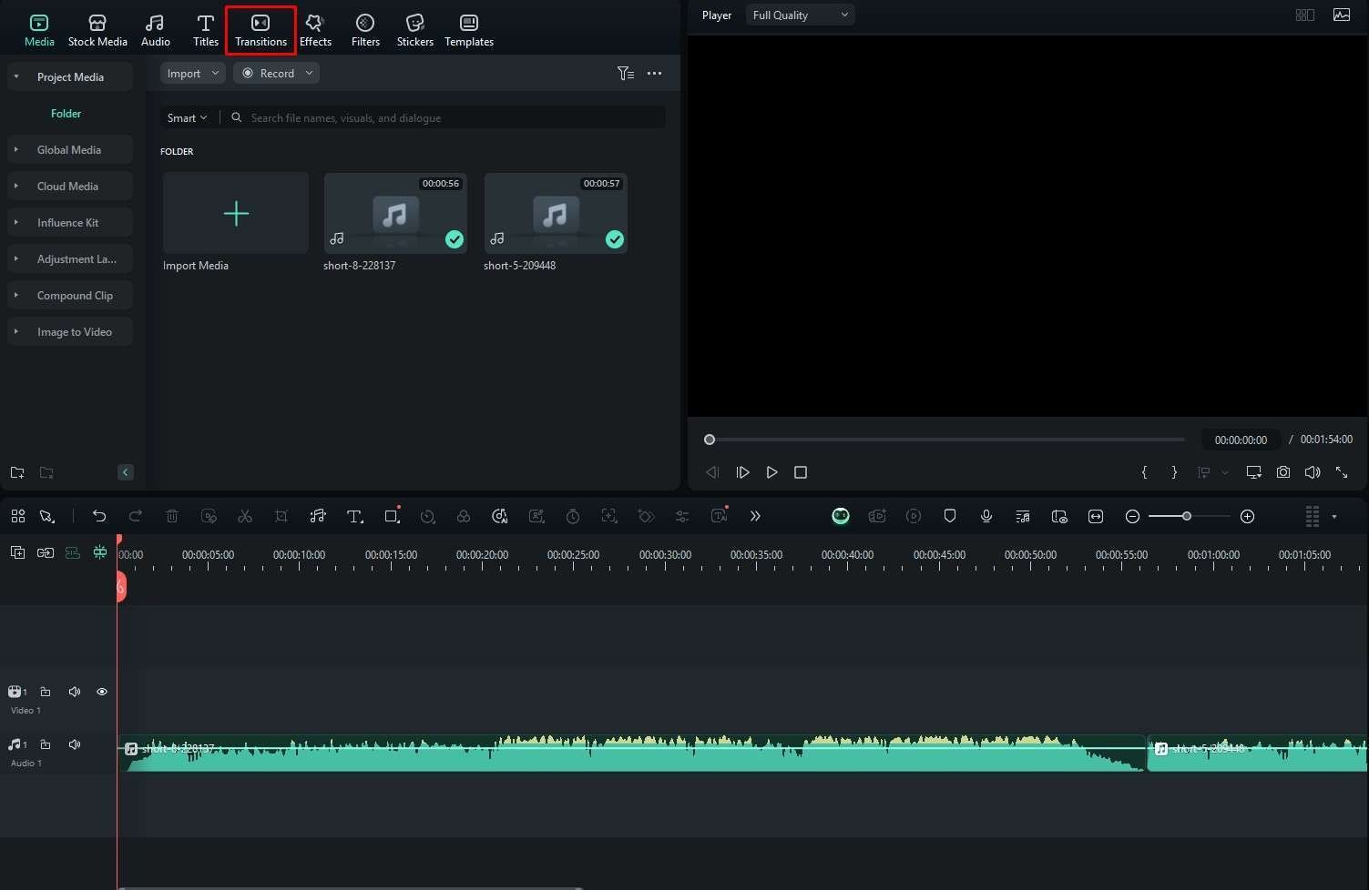 wondershare filmora find transitions