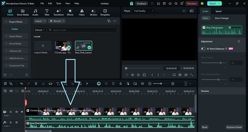 upload video and audio clips to the timeline