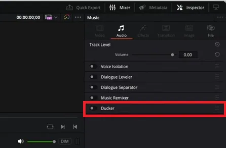 enable ducker in davinci resolve