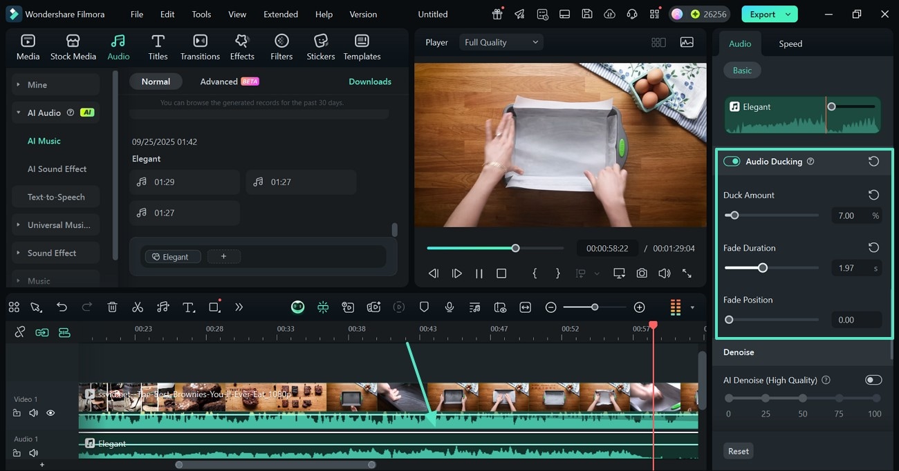 adjust music audio ducking filmora