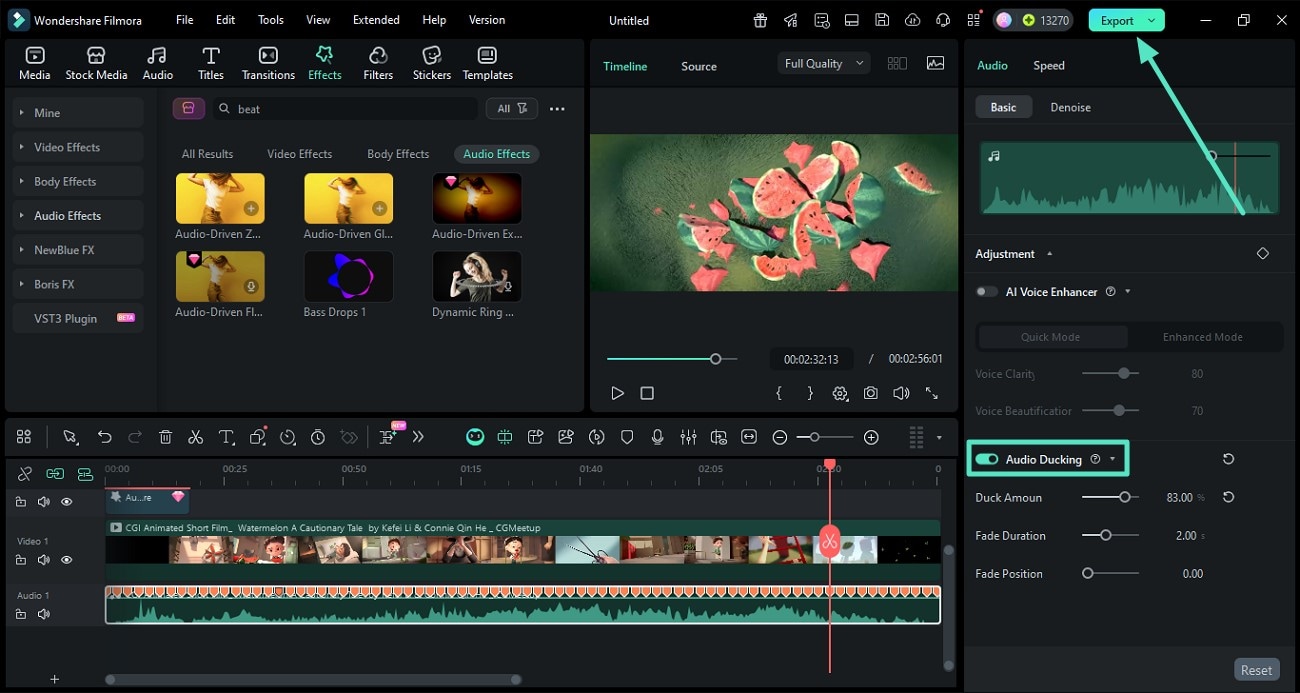 apply filmora audio ducking