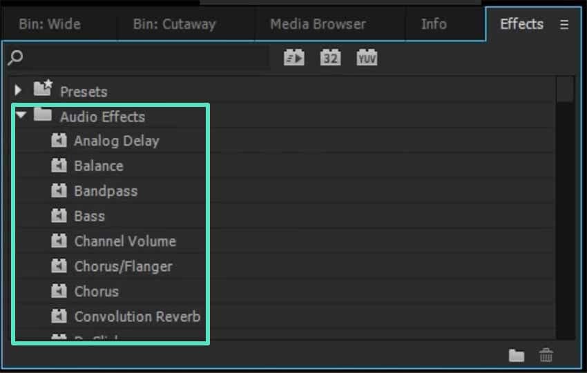 choose premiere pro audio effects