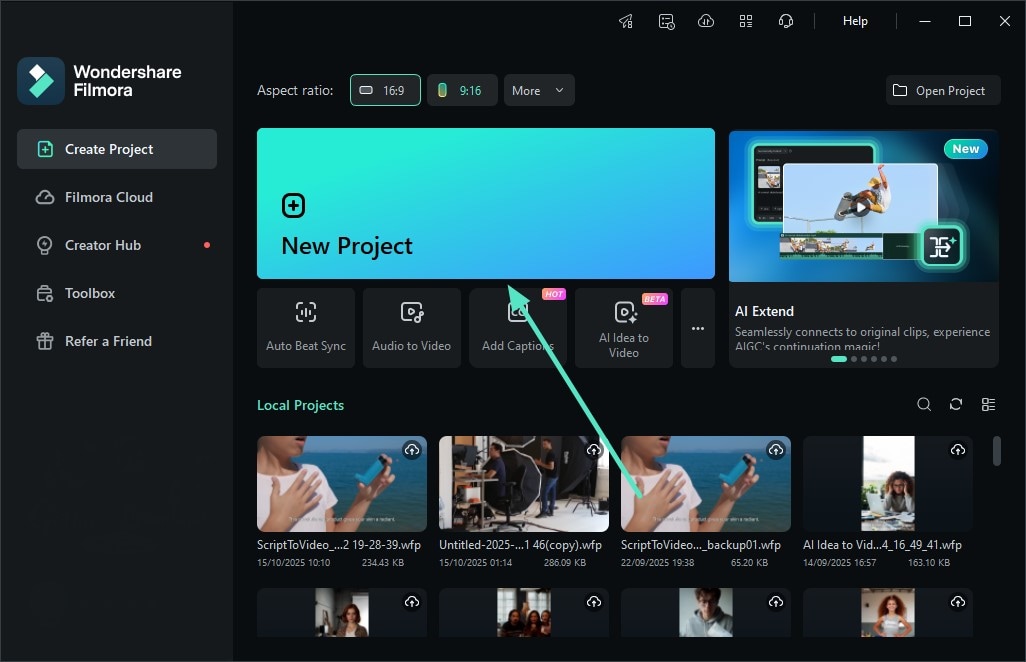 create new project filmora