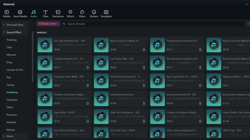filmora sound effects library